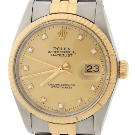 Mens Rolex Two-Tone 18K/SS Datejust Champagne Diamond 16013 (SKU 9392099AMT)
