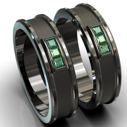 Emerald Wedding band set