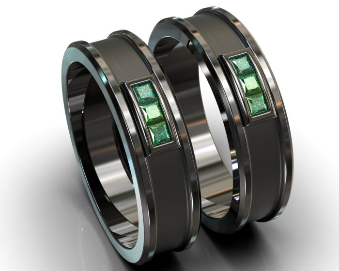 Emerald Wedding band set