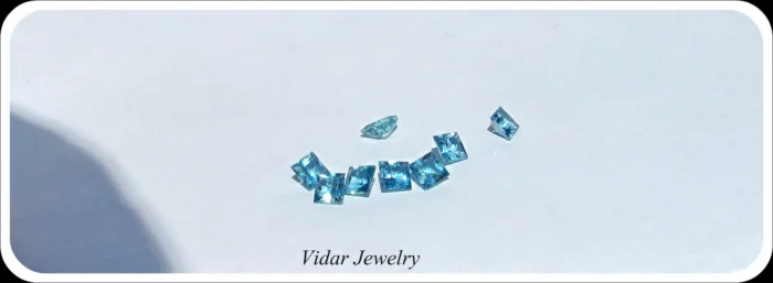 White Gold Blue Diamond Matching Wedding Bands – Princess Gem - Image 4