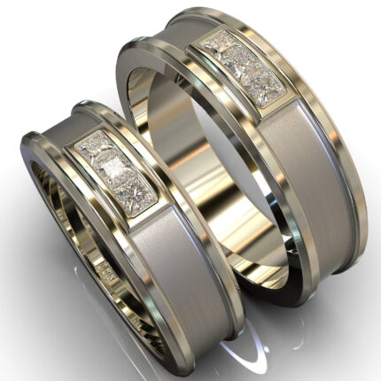 Diamond White Gold His and Hers Matching Wedding Bands – Square Gem