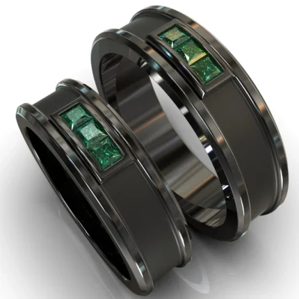 Black Gold Emerald His and Hers Matching Wedding Bands – Square Gem