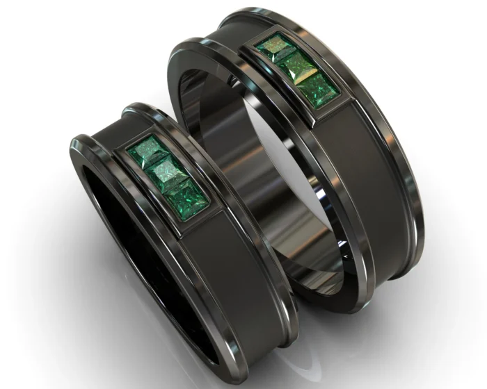 Black Gold Emerald His and Hers Matching Wedding Bands – Square Gem