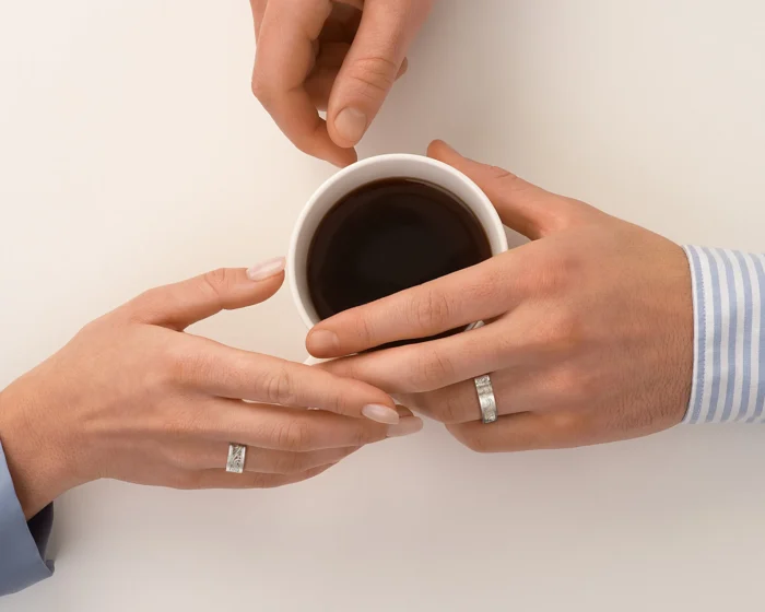 White Gold Diamond His and Hers Matching Wedding Bands – Filigree Style - Image 2