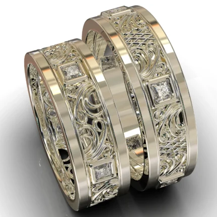 White Gold Diamond His and Hers Matching Wedding Bands – Princess Gem
