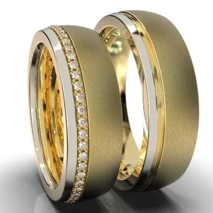 Two Tone Gold Diamond Matching Wedding Bands – Two Texture Ring