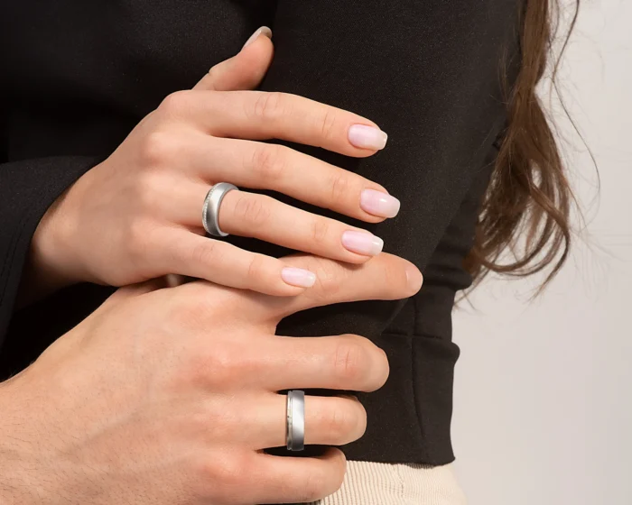 White Gold Diamond Matching Wedding Bands – Two Texture Ring - Image 4