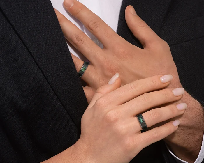 Black Gold Emerald His and Hers Matching Wedding Bands – Square Gem - Image 2