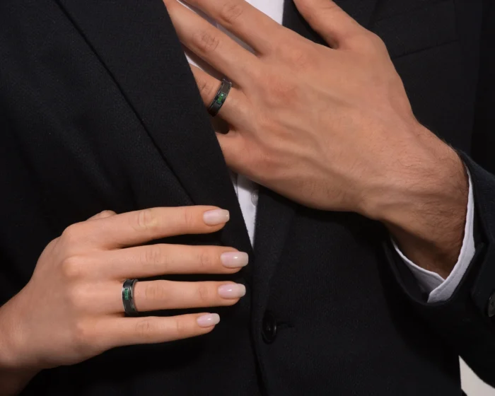 Black Gold Emerald His and Hers Matching Wedding Bands – Square Gem - Image 3