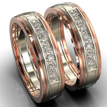 Two Tone Rose Gold Diamond His and His Matching Wedding Bands