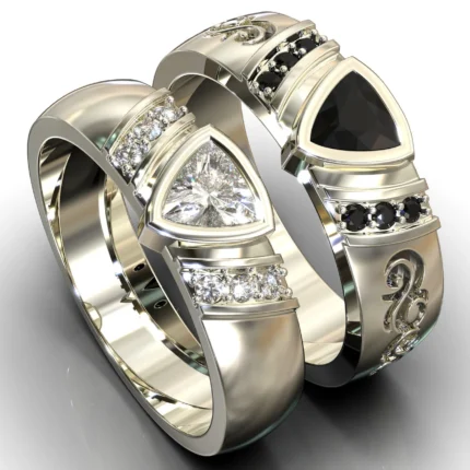 Black & White Diamond Tribal His and His Matching Wedding Bands