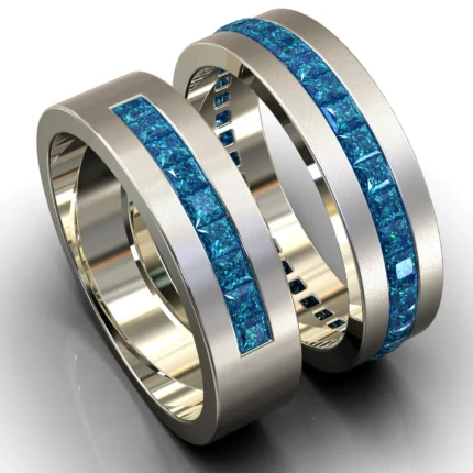 White Gold Channel Blue Diamond His and His Matching Wedding Bands