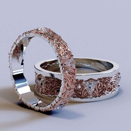 Two Tone Rose Gold Diamond His And Hers Wedding Band Set – Triangle Gem