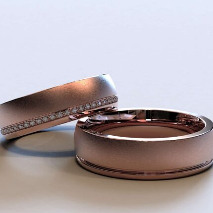 Rose Gold Diamond Matching Wedding Bands – Two Texture Ring