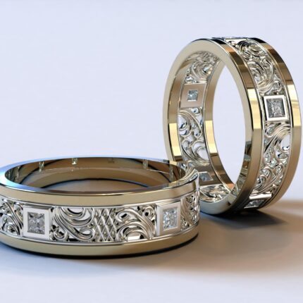 Two Tone Gold Diamond Matching Wedding Bands – Princess Gem