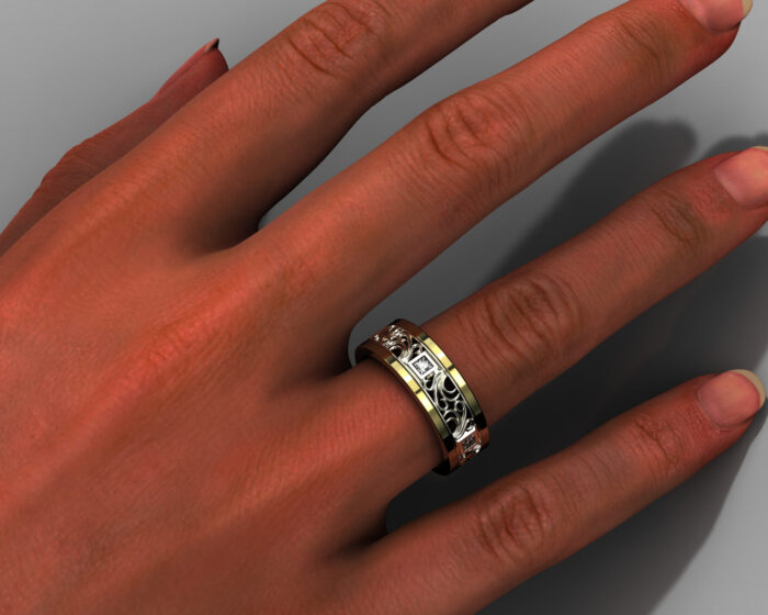 Two Tone Gold Diamond Matching Wedding Bands – Princess Gem - Image 4