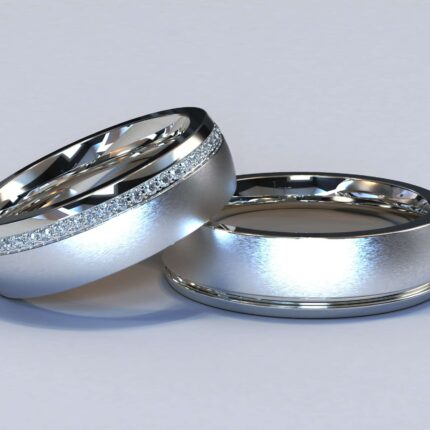 White Gold Diamond Matching Wedding Bands – Two Texture Ring
