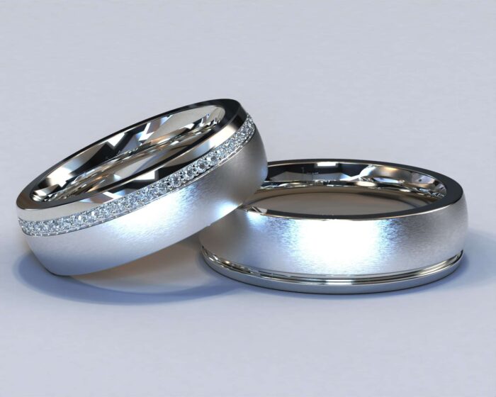 White Gold Diamond Matching Wedding Bands – Two Texture Ring